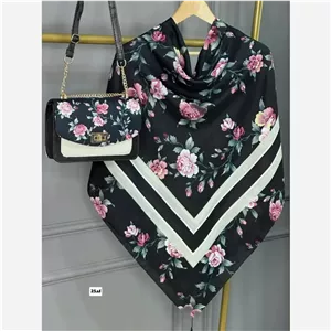 ست کیف و روسری گلاره با کیف مخمل و چرم و روسری نخی منگولهدار
