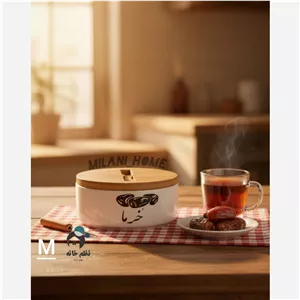 ظرف خرما گردو بیضی درب چوب همراه چنگال 