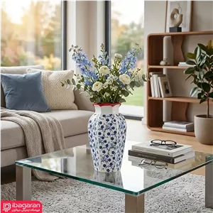 گلدان خمره ای سرامیکی طرح شکوفه آبی