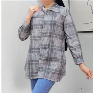 مانتو بهاری نخی زنانه دخترانه یقه مردانه مدل سیمین