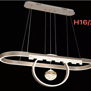 لوستر مدرن وارداتی H16 2 خطی-بیضی شکل 3 حالته (نچرال، آفتابی، مهتابی) با گوی کریستالی ناب لوستر