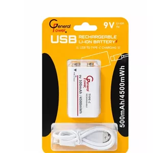باطری کتابی قابل شارژ جنرال پاور مدل 9V-USB-TYPE C کد 9420