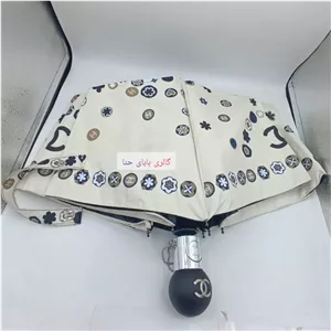 چتر اتوماتیک برند چنل CHANEL ضد باد با پارچه نانو و جعبه کادویی رنگ کرم نخودی