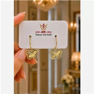 گوشواره طلا 18 عیار حلقه ای آویز پروانه تراش خورده 