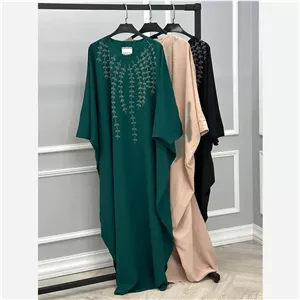 عبا زنانه مجلسی مدل خوشه ای جنس الیزه سایز 38 تا 54 رنگ یشمی و کرم