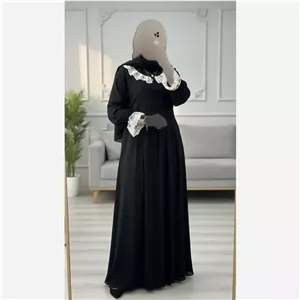 عبا مجلسی زنانه یقه گیپور جنس الیزه مشکی رنگ سایز فری سایز