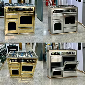 اجاق گاز تکنو مفید صفحه استیل کرومی دو رنگ نقره ای و طلایی