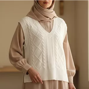 بافت جلو بسته جلیقه ای شیری