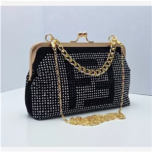 کیف مجلسی فندی زنانه مشکی نگین دار