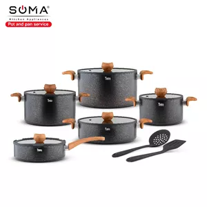 سرویس قابلمه تیارا 12 پارچه طرح چوب (مشکی ) 