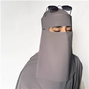 پوشیه دو لایه کرپ حریر طوسی 