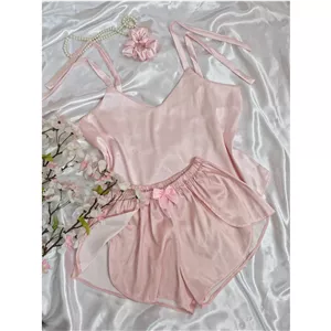 ست تاپ شورت ساتن گره ای