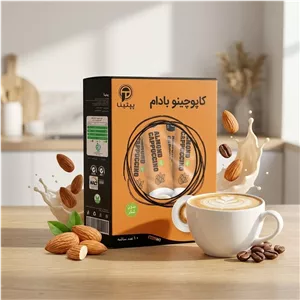 کاپوچینو با پودر شیر بادام بسته 10 عددی بدون شکر شیرین شده با استویا پپتینا