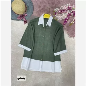 شومیز شانتون فریبا زنانه رنگ کرم نسکافه ای یشمی فری سایز
