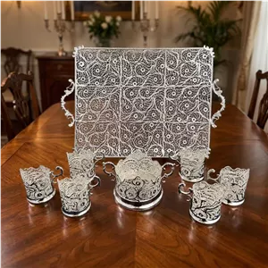 سرویس پذیرایی ملیلهکاری نقره (سینی، قندان و چایخوری)
