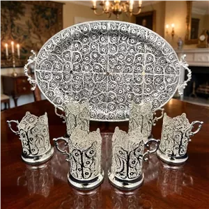 سرویس پذیرایی باشکوه ملیله کاری (سینی بزرگ، قندان و چایخوری)