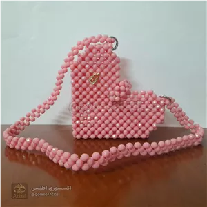 کیف قلبی مروارید بافی، کیف دخترانه مرواریدی صورتی ، کیف قلبی