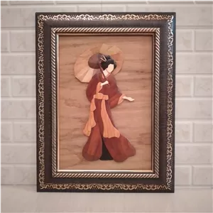 تابلو چوب معرق منبت طرح بانوی ژاپنی