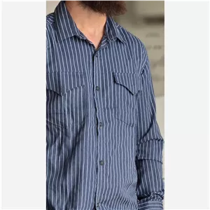 پیراهن جین آستین بلند دو جیب مردانه پارچه جین کاغذی کشی سایز M تا XXL