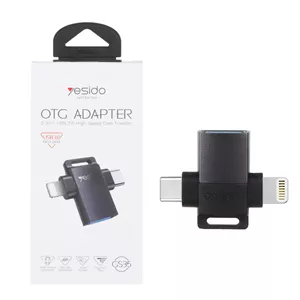 تبدیل Yesido USB3.0 To Type-C &amp  Lightning OTG مدل GS35 - خاکستری (گارانتی 18 ماه تعویض نیکان همراه)
