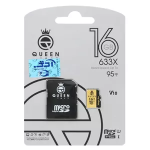 رم (گارانتی مادامالعمر شرکت آی تین) Queen tech microSDHC &amp  adapter U1 Class 10 633X -95MB s - 16GB مشکی طلایی