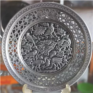بشقاب قلمزنی طرح گل ومرغ نیمه مشبک 20 سانتی 