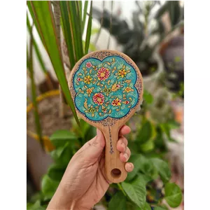 آینه دستی تذهیب شده فیروزه ای