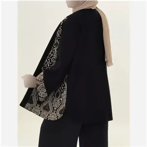 مانتو مزونی ترمه مدل کت تک آستین کرپ مرویجت و خرجکار مخمل هندی