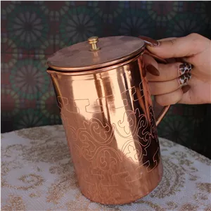 پارچ مسی درب دار طرح دار