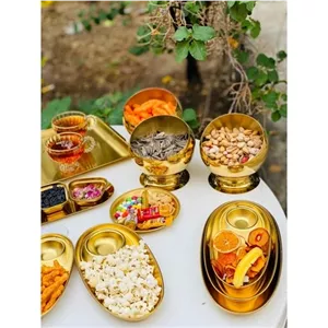 کاسه گرد پایه دار استیل طلایی