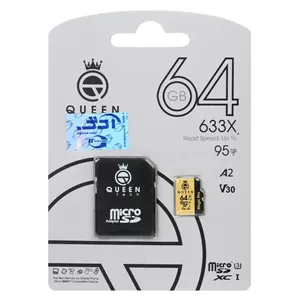 رم (گارانتی مادامالعمر شرکت آی تین) Queen tech microSDHC &amp  adapter U3 Class 10 633X -95MB s - 64GB مشکی طلایی