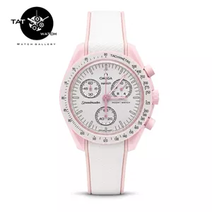 ساعت امگا سواچ زنانه ونوس venus صورتی بند رابر قفل امگایی سه موتوره کرنو باگارانتی omega swatch ساعت مچی