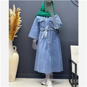 مانتو جین زنانه مدل ثنا سنگشور آنزیم شده قد 120