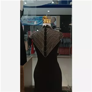 پیراهن زنانه مروارید جنس کرپ دالقیچ قد 150 با کمربند رنگ مشکی و سبز