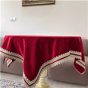 رومیزی قرمز اشرافی مخمل شانل مربع 1 متر
