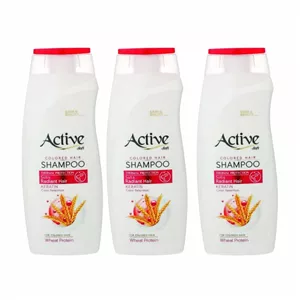 شامپو تثبیت کننده رنگ مو اکتیو مدل Keratin مناسب موهای رنگ شده حجم 350 میلی لیتر مجموعه 3 عددی