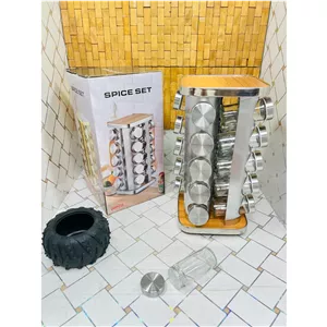 📌 جا ادویه 20عددی چرخشی استیل بامبو با کیفیت فوق العاده عالی ساخت کشور چین 20PCS 🇨🇳 Spice set Carousel 🇨🇳 وارداتی