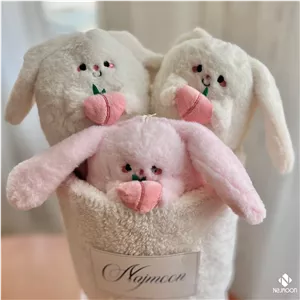 بوکت عروسک خرگوش هلو به دست و دستگل خرگوشی
