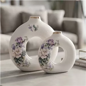 ست گلدان سرامیکی مدل دونات طرح لمونژ