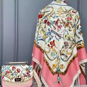 ست کیف و روسری زمینه کرم طرحدار سنتی گلبهی بسیار شیک