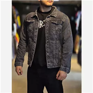 کت جین مردانه رنگ ذغالی پارچه ترک بدون کش و سنگین