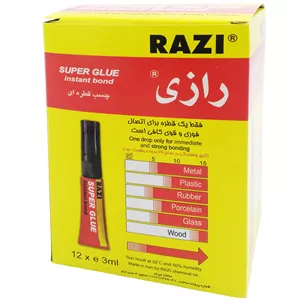چسب قطره ای رازی مدل Super Glue حجم 3 میلی لیتر بسته 12 عددی