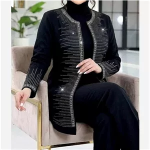 مانتو زنانه مازراتی آستن نگین دار مشکی مانتو 