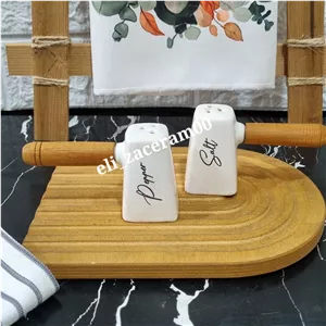 نمکدان سرامیکی دسته چوبی
