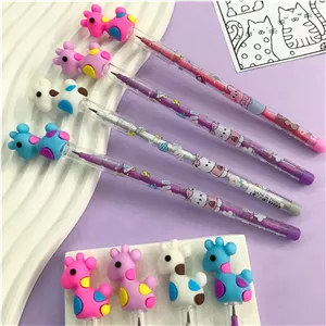 مداد فشنگی فانتزی مشکی طرح زرافه حیوانات کیوت مداد سیاه سر سیلیکونی دخترانه رنگ سرمدادی صورتی بنفش آبی سفید