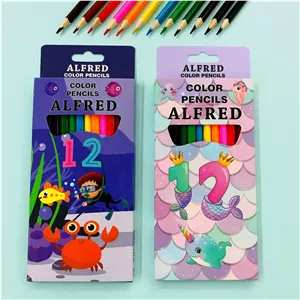 مداد رنگی 12 رنگ آلفرد مدادرنگی فانتزی رنگ آمیزی سه گوش ALFRED پری دریایی خرچنگ تکشاخ برای مدرسه مهد کودک دخترانه پسرانه