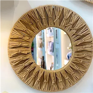 آینه دیواری حصیری گرد مدل رافیا sh703