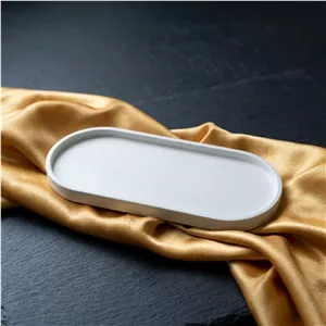 سینی بیضی سنگ مصنوعی سفید (سینی سرو چای تک نفره، دکوری و زیر زیورآلات)