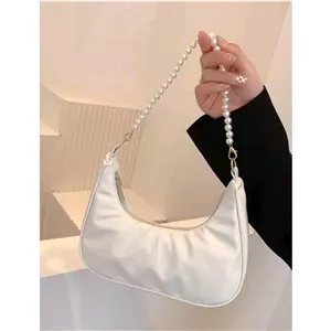 کیف قایقی بند مروارید پینترستی سفید وارداتی 