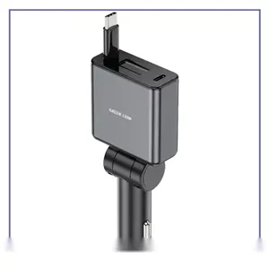 شارژر فندکی 75 وات با کابل جمع شونده گرین لاین Green Lion Retractable Car Charger GNRT75WCCGY